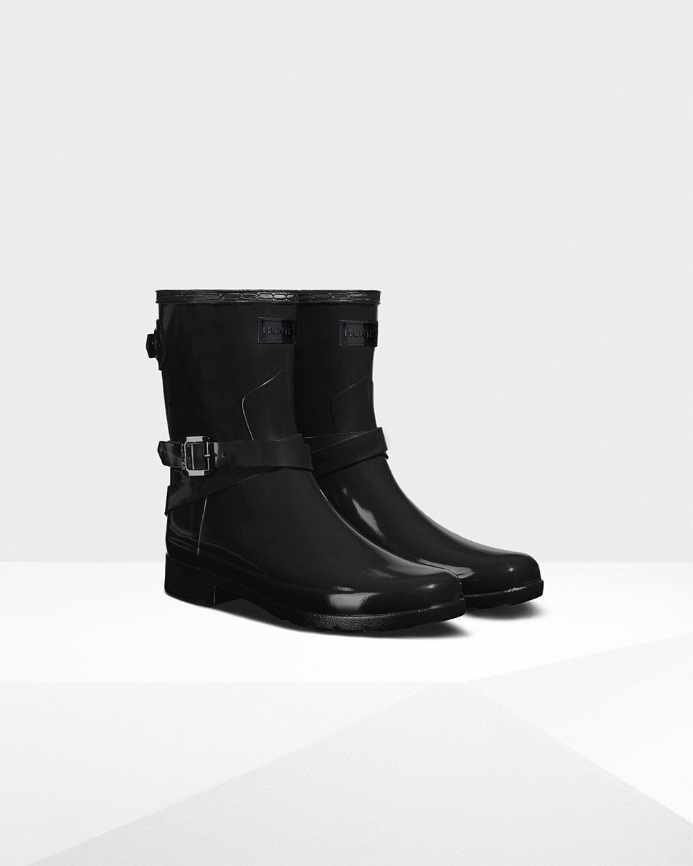 Galochas Curtas Hunter Feminina Pretas - Refined Slim Fit Adjustable Gloss - 40LRWYONM